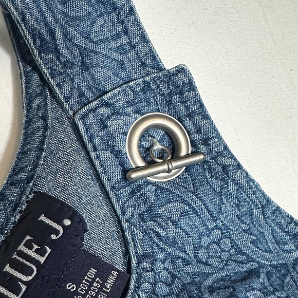 Big Pockets Vintage Y2K Floral Berry Print 100% Cotton Denim Dress - Picture 4 of 8